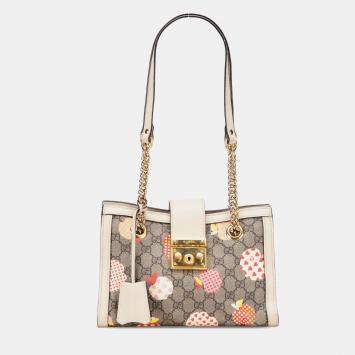 Pre Owned Gucci Brown Small GG Supreme Apple Heart Padlock Tote