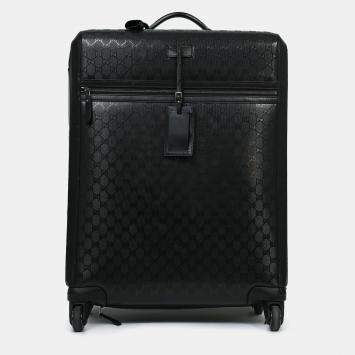 مملوكة مسبقًا Gucci Black Guccissima Medium Luggage Suitcase