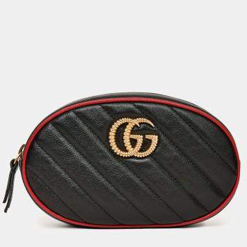 مملوكة مسبقًا Gucci Black/Red Quilted GG Marmont Belt Bag sz 85/34