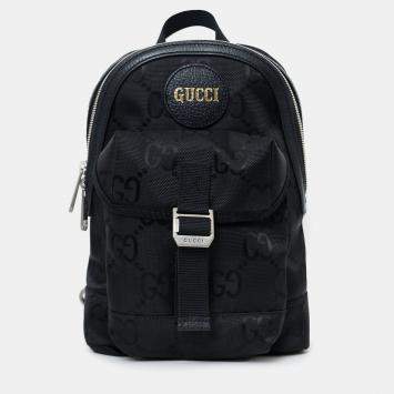 مملوكة مسبقًا Gucci Black Jumbo GG Nylon Off the Grid Sling Backpack