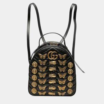 مملوكة مسبقًا Gucci Black Small GG Marmont Matelasse Leather Animalier Backpack