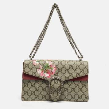 Pre Owned Gucci Dionysus Blooms Old Rose/Beige GG Supreme Canvas and Suede Shoulder Bag
