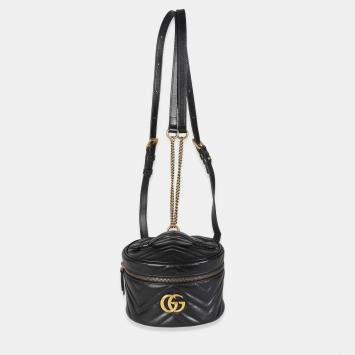 مملوكة مسبقًا Gucci Black Calfskin Matelasse Mini GG Marmont Round Backpack