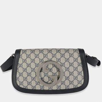 Pre Owned Gucci Beige Blue GG Supreme Canvas Blondie Shoulder Bag