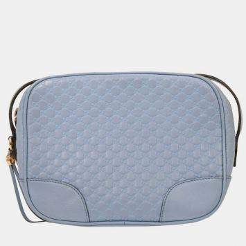 Pre Owned Gucci Light Blue Micro Guccissima Crossbody Bag