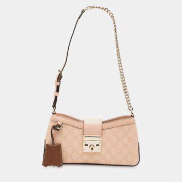 Pre Owned Gucci Pink Small GG Supreme Padlock Shoulder Bag
