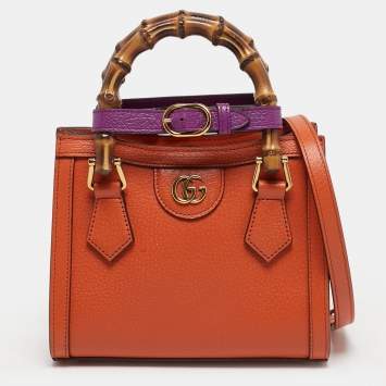 Pre Owned Gucci Diana Mini Orange Leather Tote