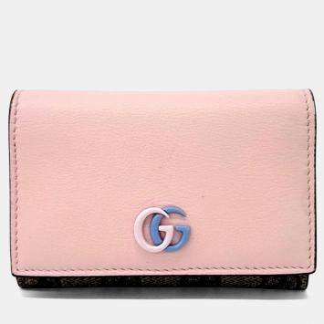 Pre Owned Gucci Pink Leather GG Marmont Card Holder