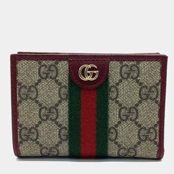 Pre Owned Gucci Beige Red PVC Ophidia Bifold Wallet