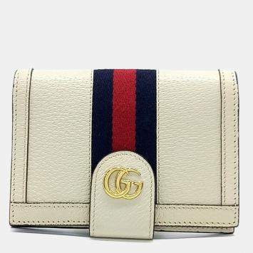 Pre Owned Gucci Cream Leather Ophidia Passport Wallet