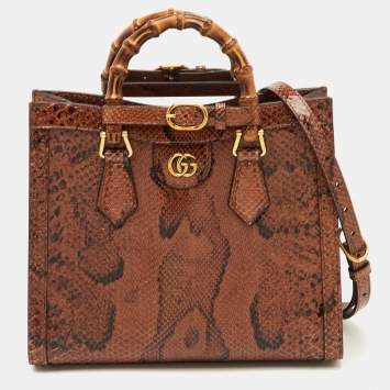 Pre Owned Gucci Diana Small Brown Python Bamboo Tote