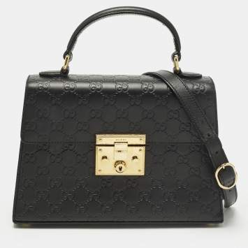 Pre Owned Gucci Padlock Small Black Guccissima Leather Top Handle Bag