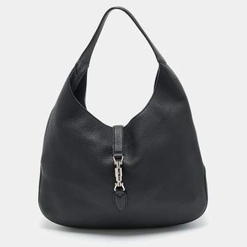 Pre Owned Gucci Soft Jackie Black Leather Hobo