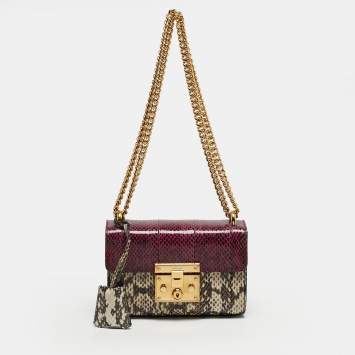 Pre Owned Gucci Padlock Small Snakeskin Purple/Beige Shoulder Bag