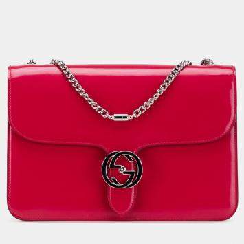 Pre Owned Gucci Red Medium Patent Dollar Interlocking G Crossbody