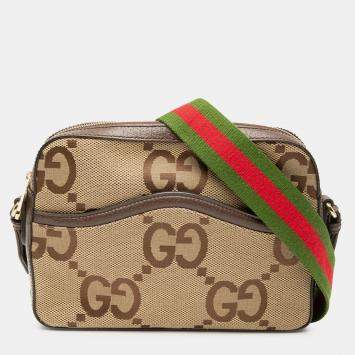 Pre Owned Gucci Brown Jumbo GG Canvas Web Crossbody