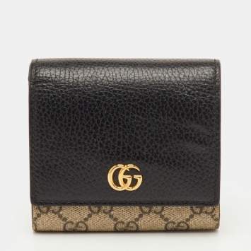 مملوكة مسبقًا Gucci Beige/Black GG Supreme Coated Canvas and Leather French Wallet