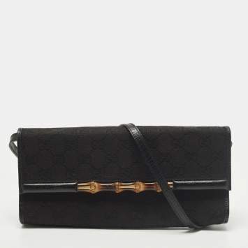 Pre Owned Gucci Bamboo Black GG Canvas and Leather Clutch Bag