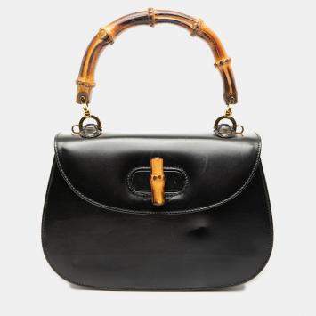 Pre Owned Gucci Black Calfskin Bamboo Night