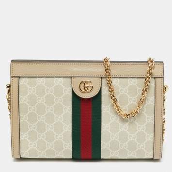 Pre Owned Gucci GG Ophidia Small Beige Supreme Canvas Shoulder Bag