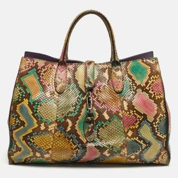 Pre Owned Gucci Soft Jackie Large Multicolor Python Tote