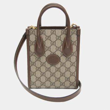 مملوكة مسبقًا Gucci Interlocking G Leather GG Supreme Shoulder Bag Beige Brown