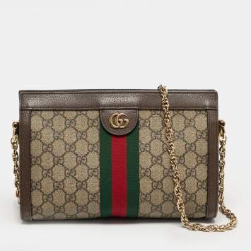 مملوكة مسبقًا حقيبة كتف غوتشي غوتشيسيميّا صغيرة بيج شفّاف كانفاس أوفيديا