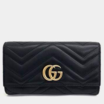 Pre Owned محفظة غوتشي جلد أسود مارمونت طويلة