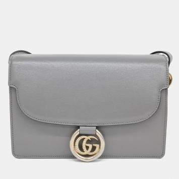Pre Owned Gucci Grey Leather GG Ring Leather Shoulder Bag