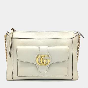 Pre Owned Gucci White Leather GG Dahlia Chain Shoulder Bag