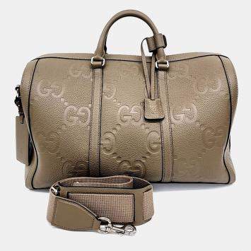 مملوكة مسبقًا Gucci Brown Leather Jumbo GG Duffel Bag Small
