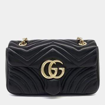 مملوكة مسبقًا Gucci Black Leather GG Marmont Small Shoulder Bag