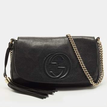 Pre Owned Gucci Soho Chain Flap Black Leather Crossbody Bag