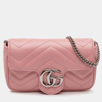 مملوكة مسبقًا Gucci Pink Mini GG Marmont Matelasse Leather Flap Crossbody