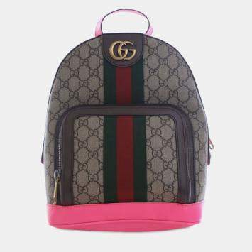 مملوكة مسبقًا Gucci Brown Pink Small GG Supreme Ophidia Web Backpack