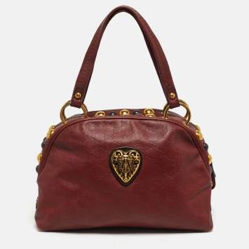 Pre Owned Gucci Babouska Crest Maroon Guccissima Leather Dome Bag