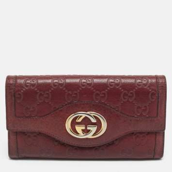 Pre Owned Gucci Sukey Burgundy Guccissima Leather Continental Wallet
