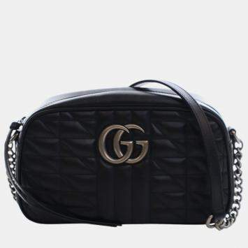 Pre Owned Gucci Black Small GG Marmont Matelasse Leather Aria Crossbody
