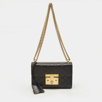 Pre Owned Gucci Padlock Small Black Guccissima Leather Shoulder Bag