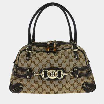 Pre Owned Gucci Brown Bamboo Horsebit Handbag