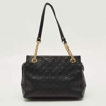 Pre Owned Gucci Chain Black Guccissima Leather Tote