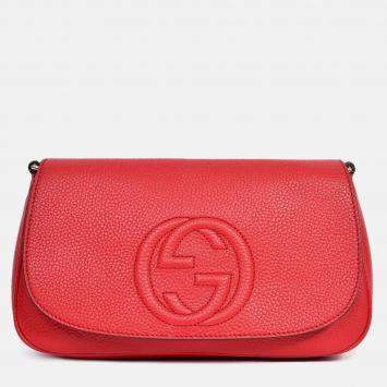 مملوكة مسبقًا Gucci Red Grained Leather Soho Chained Shoulder Bag