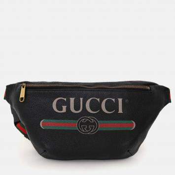 Pre Owned Gucci Black Leather Web Belt Bag