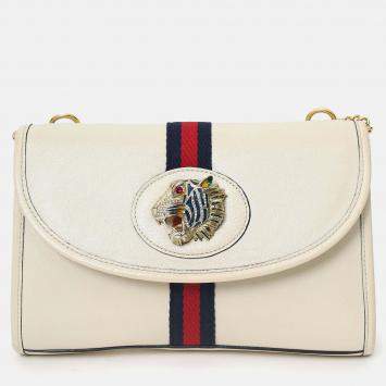 Pre Owned Gucci White Leather Small Sylvie Web Rajah Chain Bag With Extra Robe Strap