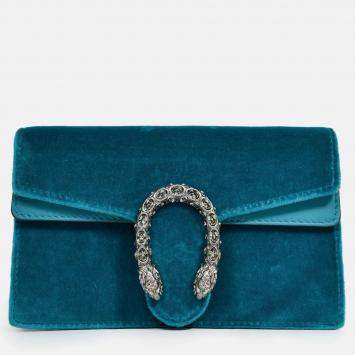 Pre Owned Gucci Teal Velvet Super Mini Dionysus Crossbody