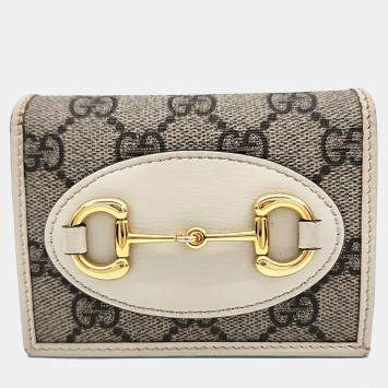 Pre Owned محفظة غوتشي بيج بيضاء بي في سي 1955 حدوة قابلة للطي