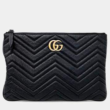 Pre Owned Gucci Black Leather Gg Marmont Clutch