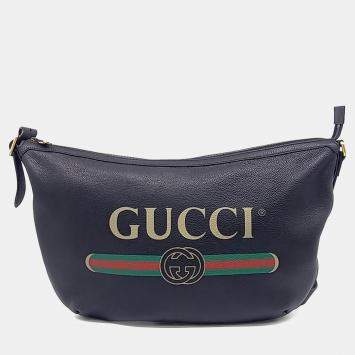 Pre Owned Gucci Black Leather Half Moon Hobo Bag