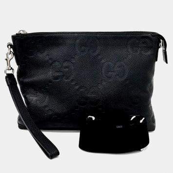 مملوكة مسبقًا Gucci Black Leather Jumbo Gg Messenger Bag