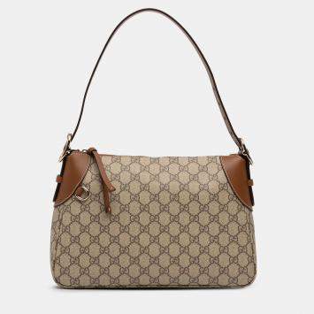 Pre Owned Gucci Brown Medium GG Supreme Emblem Shoulder Bag
